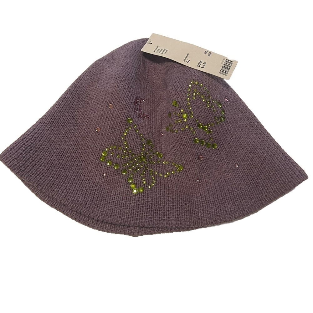 Urban Outfitters Bucket Hat Knit Butterflies Rhinestones Purple Festival NWT